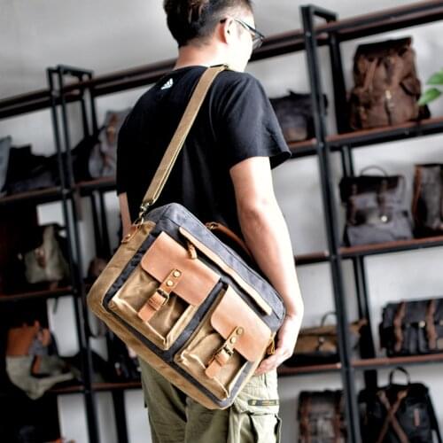 Shoulder bag mens horizontal briefcase casual bag mens bag multi-pocket computer bag