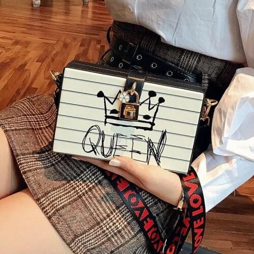 New Style Fashion Letters Crown Box Design Womens Party Clutch Bag Shoulder Bag Handbag Ladies Crossbody Mini Messenger Bag