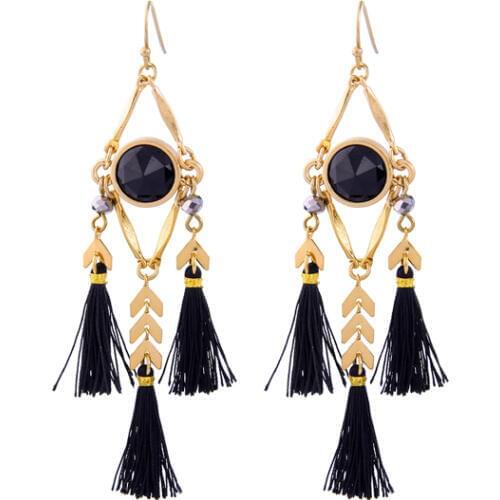 Bulk Price Black Tassel Resin Cotton Thread Drop Earrings 2018 Hot Sale Wholesale Ethnic Bohemia Earrings For Dance Jewelry