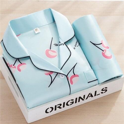 Womens cartton 2pieces pajama sets spring autumn long sleeve soft sleepwear Cardigan homewear