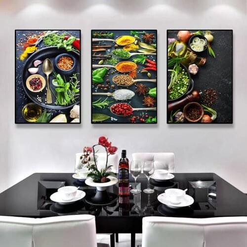 Modern Kitchen Grains Spices Spoon Peppers Canvas Painting Posters and Prints Cuadros Wall Art Food Pictures Living Room Decor