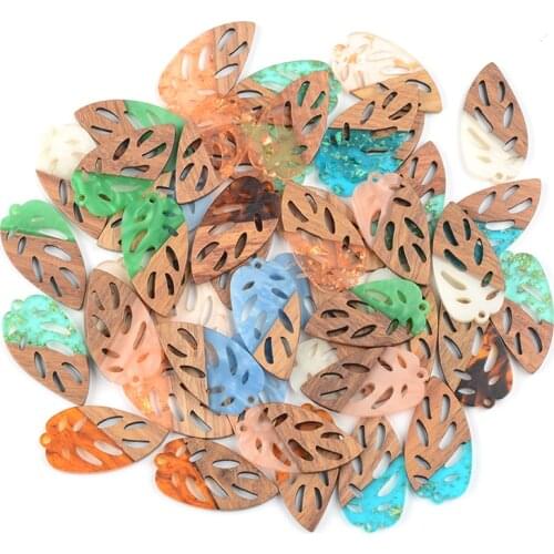 10PC Hollow leaves Earrings Accessories Natural Wood & Resin Splicing Hand Made DIY Making Charms Jewelry Findings & Components