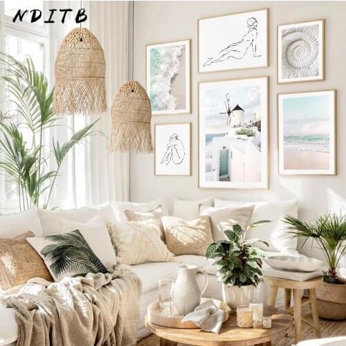 Greece Aegean Sea Beach Landscape Poster Travel Canvas Painting Art Print Ocean Seascape Nordic Wall Picture Home Room Decor