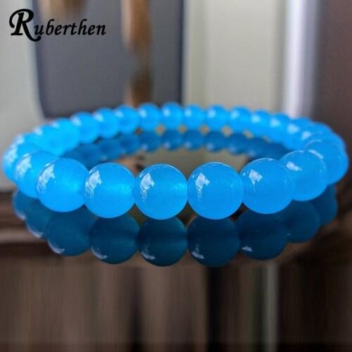 Ruberthen 8 mm New Design Genuine South African Blue Topa z Bead Bracelet for MEN Fashion Birthday Gift for Him