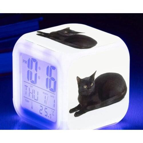 LED 7 Color Luminous Digital Alarm Clock For Kids Ragdoll Pet Cats Alarm Clock Festival Gift Color Changing Touch Light Clocks