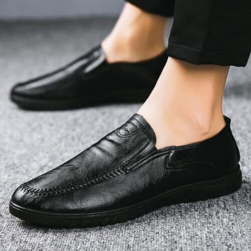 Casual Shoes Dress Loafers Summer Mens Leather New Style Flat Round Toe Low Top Daily Brown For Men With Free Shipping Y