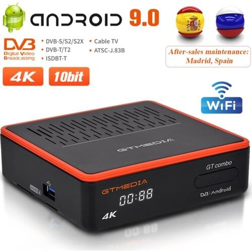 TV BOX GT Combo 4K 8K Android 9.0 GTMEDIA Dual-core DVB-S2/T2/C Satellite TV Receiver Built in Wifi Support M3U Ccam CA Card