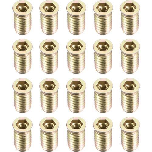 Uxcell Hot 20pcs Wooden Furniture M8x25 M8x30 M10x20 M10x25 Threaded Insert Nuts Interface Hex Socket Drive Accessories Screws