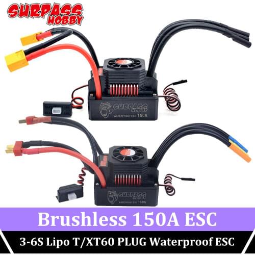 SURPASS HOBBY Waterproof 150A Brushless ESC 3-6s Cells Lipo Electric Speed Controller for 1/8 RC Car 4076 4068 Brushless Motor