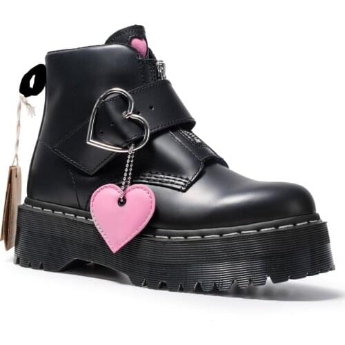 Warm like home Size 34-40 Chunky Motorcycle Boots For Women Autumn 2019 Fashion Round Toe Lace-up Combat Boots Ladies Shoes