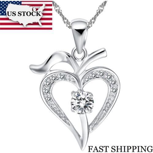 US STOCK 15% Necklace Women Heart White/Purple Vintage Silver Necklaces & Pendants Neckless Gift Colar Femininos Uloveido N639