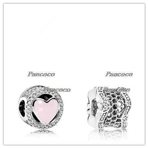 925 Sterling Silver Charm Pink Openwork Wonderful Love With Crystal Beads Fit Women Pandora Bracelet & Necklace Jewelry