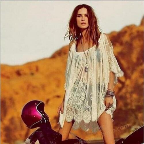 2017 New Europe America Style Beach Loose Solid Hollow Out Regular Natural Summer Women Dresses T1006