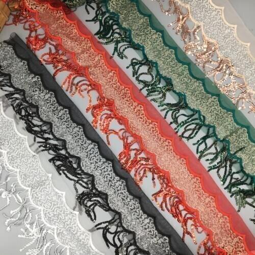 1 yard 15cm Colorful Sequined Lace Ribbon Shiny Trims Fabric Embroidered Wedding Dress Headdress DIY Accessories Sewing Craft