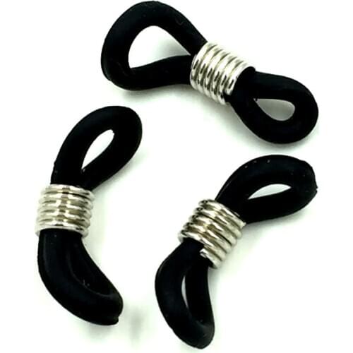 100Pcs Black Rubber Connectors for Glasses Holder Necklace Chain 18x7mm