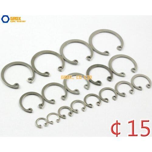 100 Pieces 15mm 304 Stainless Steel Internal Circlip Snap Retaining Ring