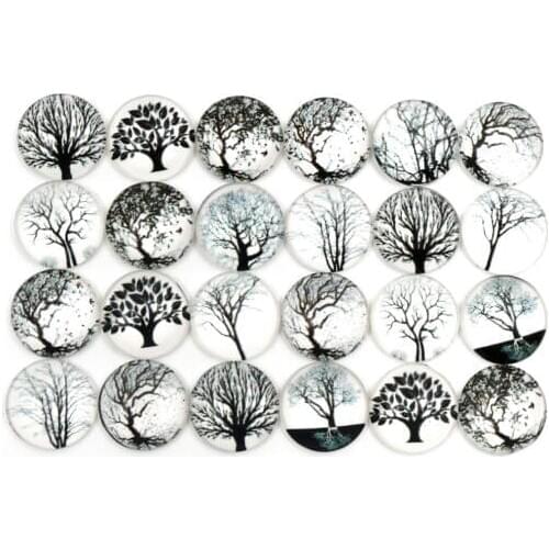 50pcs/Lot 12mm Photo Glass Cabochons Mixed Black Tree Cabochons For Handmade Bracelet earrings necklace Bases Settings