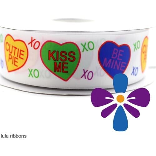 100 Yards 1-1/2" 38mm Valentines Kiss Me XO Printed Satin Ribbon DIY Handmade Hair Bow Hair Clips Accessories