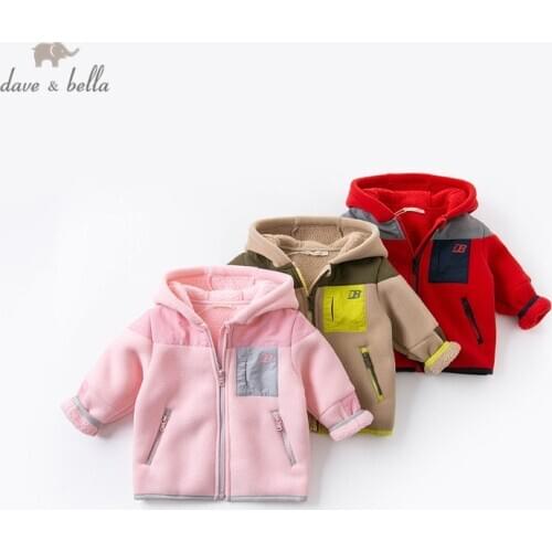 DBJ15438 dave bella autumn baby unisex fashion letter patchwork zipper hooded coat children cute tops infant toddler outerwear