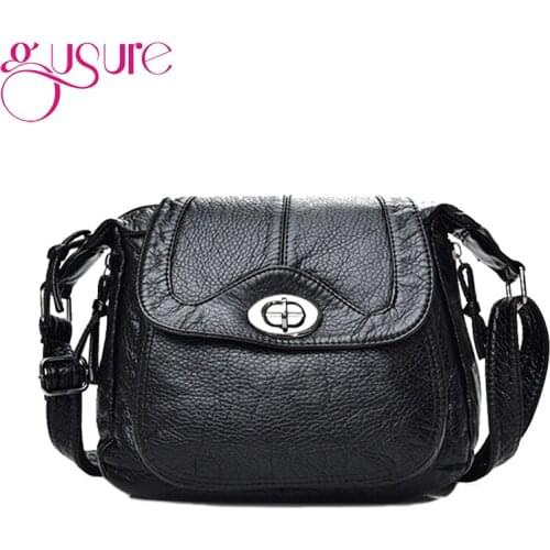 Gusure Simple Style Handbags for Women Washed Leather Designer Shoulder Bag Female Soft PU Crossbody Handbag Messenger Bags Tote
