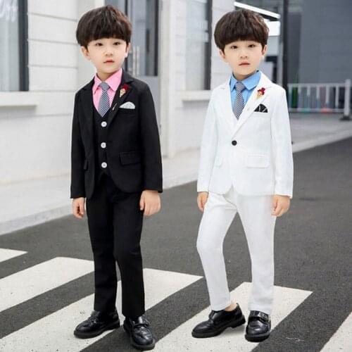 6 PCS Boys Black Tuxedo Vest Shirt Pants Tie And Brooch New Fashion Kids Clothing Blazer Suits Baby Suit For Wedding Prom