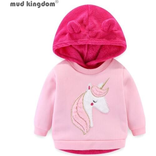Mudkingdom Girls Clothing Set Fleece Cartoon Hooded Long Sleeve Sweatshirt 2Pcs Outfits Fashion Kids Clothes