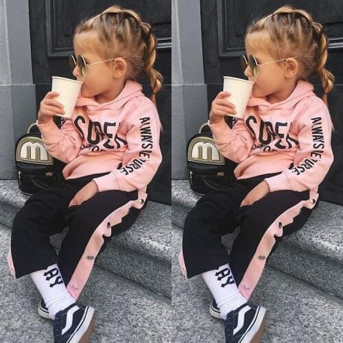 Pudcoco 2Pcs 6M-5Y Kids Girl Clothes Autumn Hoodies Set Tracksuit Long Sleeve Pink Tops+Buckle Long Pants Trousers Outfit Suit