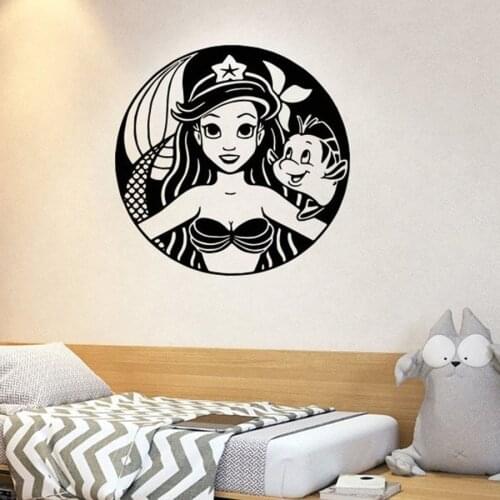 Little Mermaid Wall Decal Kids Girls Bedroom Nursery Baby Room Home Decor Vinyl Wall Sticker Cute Fish Ocean Style Mural S960