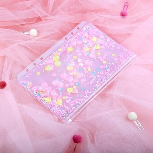 Cute Binder Pouch Kawaii School Student Girls Decoration Sequins 6 Holes Inner Pocket for Binder Planner Diary Notebook A5A6