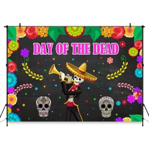 Neoback Day of the Dead Photographic Background Mexican Sugar Skull Celebration Party Decoration Banner for Photographing