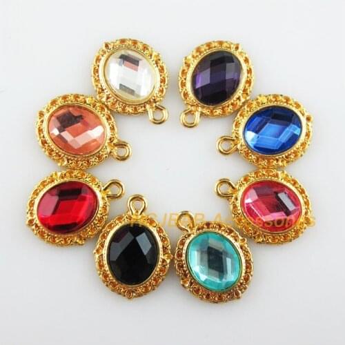 Fashion 16Pcs New Oval Charms Gold Color Retro Mixed Crystal Pendants 13.5x18mm