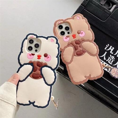 Cartoon bear popular Soft silicone Case For 12 Mini 11 Pro Max XR X XS MAX 6 7 8 plus SE2 kid Cute Phone Cover With pendant gift