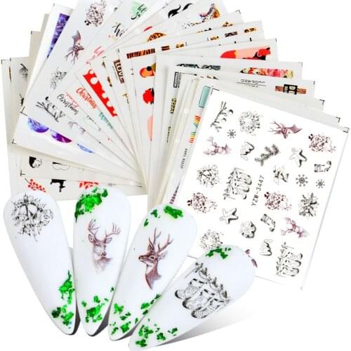 WUF 1Pc New Water Nail Decal And Sticker Flower Leaf Tree Green Simple Summer DIY Slider For Manicuring Nail Art Watermark