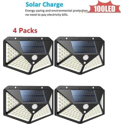 100LED White Solar Motion Sensor Separable Wall Light Solar Powered Wireless light IP65 Waterproof for Garden 4 sided 270°lighti