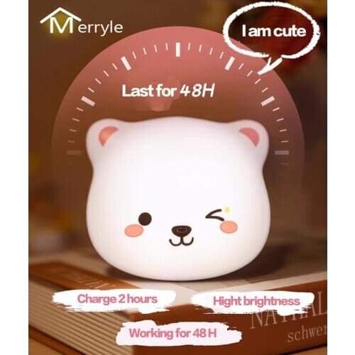 USB Rechargeable Night Light Cute Cartoon Bear Cat Portable Touch Sensor Lamp for Children Bedroom Cabinet Toilet WC Table Lamp