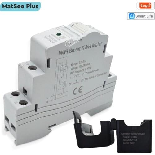 Tuya Smart Life Single Phase Din Rail WiFi Smart Electric Energy Meter 63A Clamp CT Compteur Digital Electric App Monitor Power
