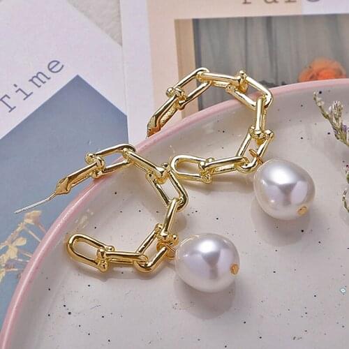 Pearl Drop Earrings For Women Creativity Round Simple Ring Pearl EarringsTrendy Ear Studs Statement 2021 Party Jewelry Gift