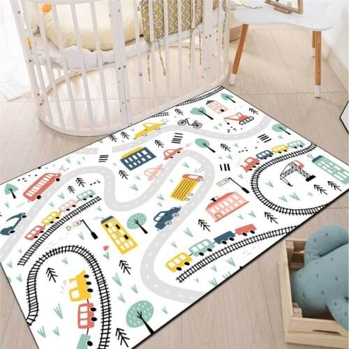 Northern European-Style Cartoon Rug Childrens Room Bedroom Carpet Small Animal Color Car Track Mat Bathroom Bed Blanket