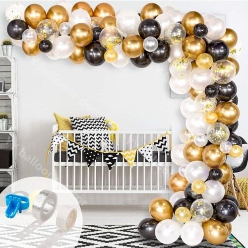 Global Black White Gold Balloons Arch Balloon Garland Kit for Engagement Wedding Birthday Baby Shower Engagement Party Decor