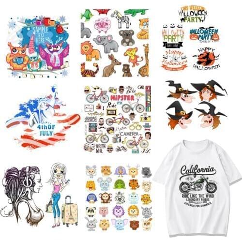 Iron-on Clothes Patches Halloween Biker Animals Letter Heat Transfers Vinyl Patch Children T-shirt DIY Magic Sticker Decals F