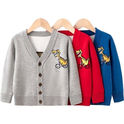 2021 Dinosaur Pattern Boys Knitted Cardigan Toddler Boy Kids Girls Casual Autumn Cartoon Warm Cotton Boys Sweater Jacket 1-7Yrs