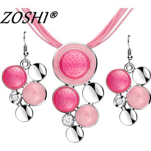 Fashion Brand Jewelry Sets Pink Rope Chain Round Beads Pendant Necklace Drop Earring High Quality Free Shipping Wedding Jewelry