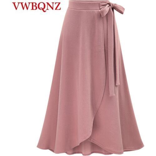 Hot 2020 Spring Summer New Lady Large Swing Skirts Elastic waist Irregular Pleated Skirt Large size Solid Casual Long Skirt 6XL