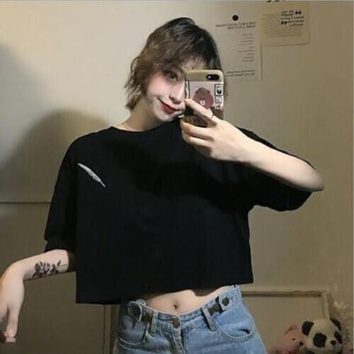 Feather Embroidery Women Tops Simple Style Short Sleeve O Neck Cotton Spandex Women T-shirt Short Length Women Tshirt