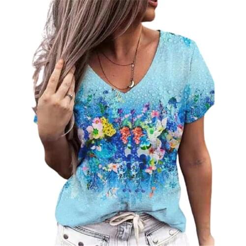 5XL Summer Oversized Ladies Tops Plus Size Women Floral Print T Shirt Female Short Sleeve V-Neck Casual Loose Shirt Fashion 2021