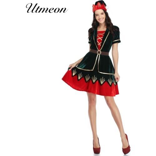 Adult Cosplay Santa Claus Womens Green Red Velvet Sexy Christmas Costumes Xmas Sexy Santa Dress Costume