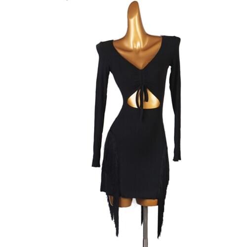 Female Sexy V-Neck Latin Dance Dress Practice Fringe Clothes Latin Competition Performance Clothing Rumba Tassel Skirt DQL4515
