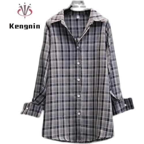 2021 Spring Autumn Women Dress Plus Size 4XL Female Dresses Plaid Shirt Robe Dress Loose Long Sleeve Office Lady Tops KE923