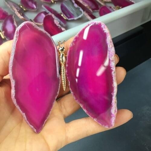 1PCS Large-sized Natural pink Agate Slice Butterfly Stones Quartz Home Decor Gift large-sized