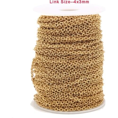 2Meters 4*3mm Gold Tone Stainless Steel Chains Circle Embossing Link Chain For DIY Jewelry Necklace Bracelet Making Findings